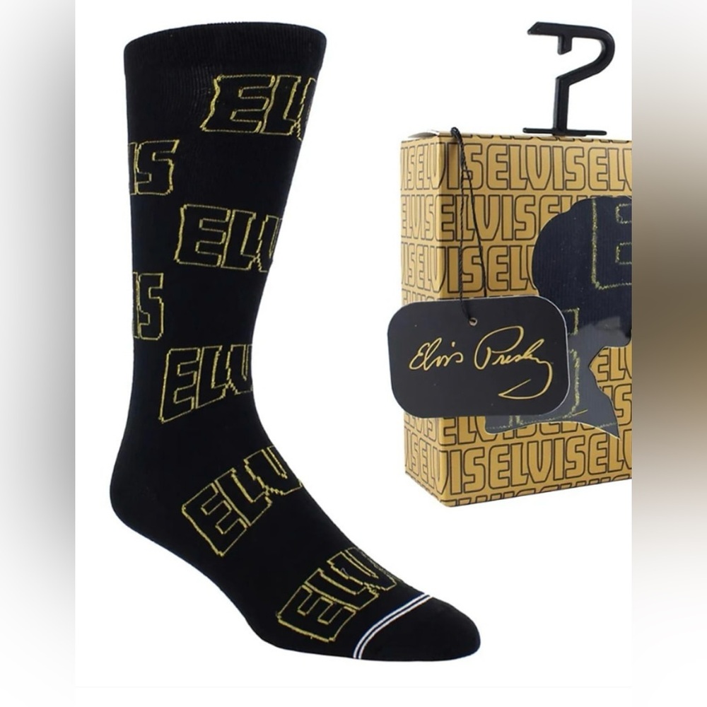 Men’s Black Elvis Crew Socks - Size 7-12